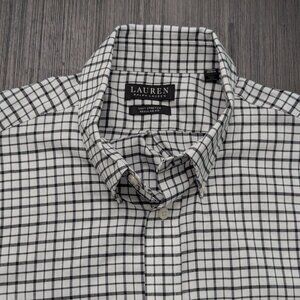 Ralph Lauren | Men's Light Flannel Shirt with Black/White Plaid/Checkered Patter